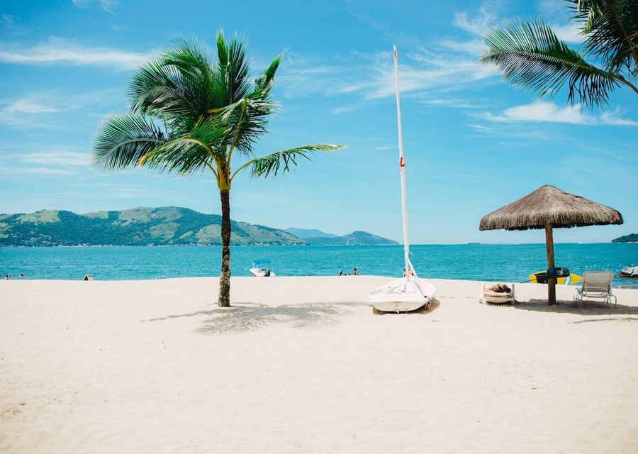 Plage de sable blanc et cocotiers